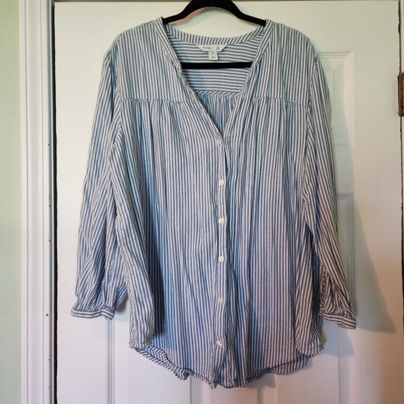Old Navy Button Down Striped "The Tunic Shirt" XXL - Picture 1 of 4